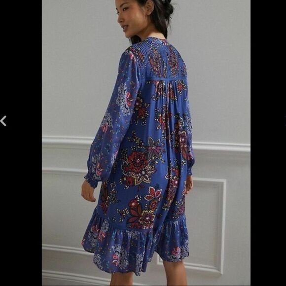 Anthropologie Blue Floral Mini Dress - Picture 2 of 10